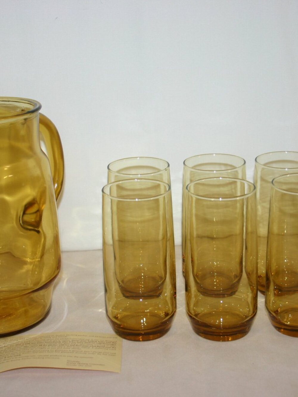VTG Newport Anchor Hocking 7 PC Amber Gold Ice Tea Set B-3232